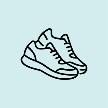 A minimalist bold line icon of sports shoes, representing running, jogging, and athletic activities.
