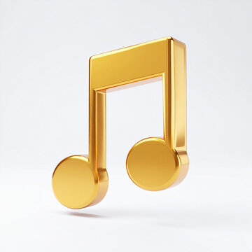 Golden 3D music note icon isolated on white background, modern music notation symbol, glossy surface, minimal design, perfect for application and interface graphics. Close-up.