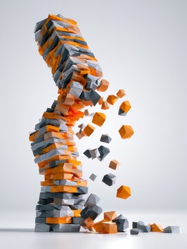 Colorful Geometric Tower Falls Apart After Removing the Bottom Block in a Systemic Risk Concept
