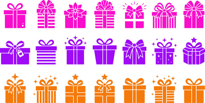 Collection of decorative gift boxes with festive ribbons and unique textures