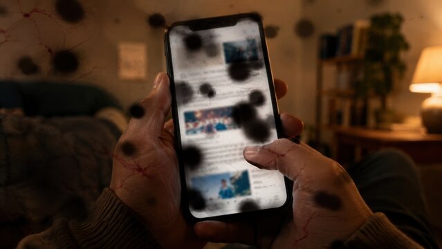 Diabetic retinopathy POV view of smartphone with floaters and blur