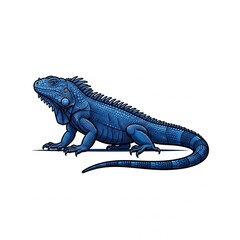 Fototapeta premium Blue iguana lizard isolated. Exotic reptile animal art.