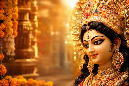 Colorful Durga Puja Religious Celebration Durga Ashtami Navratri Dussehra Parvati Lakshmi Maa Background