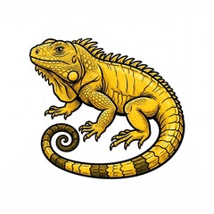 Fototapeta premium Yellow iguana lizard illustration. Reptile drawing.