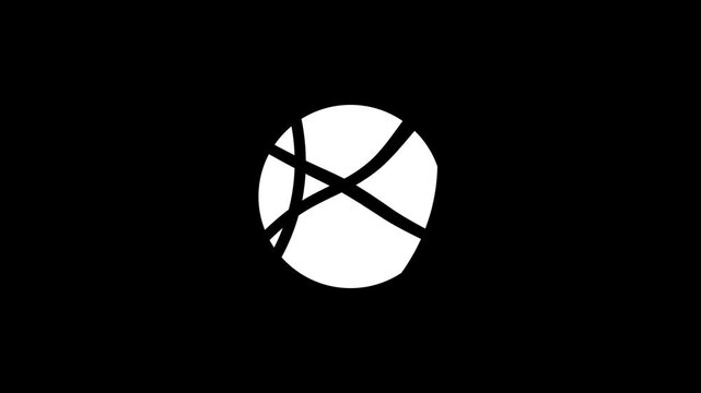 White abstract globe symbol with intersecting lines on a black background circle communication