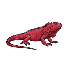 Fototapeta premium Red iguana illustration. Detailed lizard drawing isolated on white background.