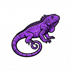 Fototapeta premium Purple iguana lizard isolated on white background. Vibrant reptile vector illustration with detailed scales and tail curl