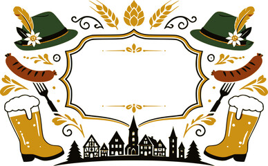Naklejka premium Oktoberfest 2026 Greeting Banner with Beer and Pretzels