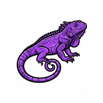 Purple iguana lizard isolated on white background. Vibrant reptile vector illustration with detailed scales and tail curl