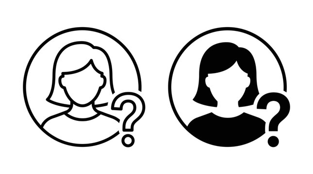 Female Unknown User Profile Icon Set Vector with Outline and Solid Anonymous Avatar Symbols