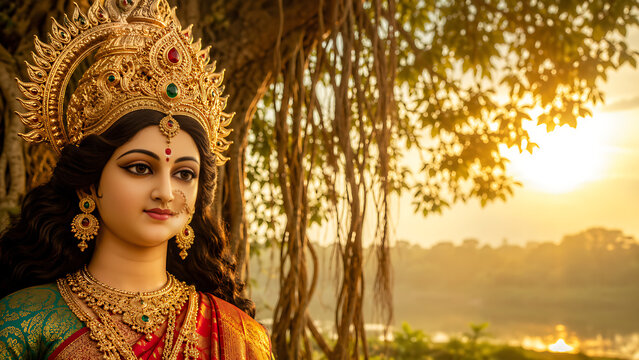 Sacred Durga Pooja Maha Ashtami Maha Navami Vijaya Dashami Goddess Durga Parvati Lakshmi Festival Banner