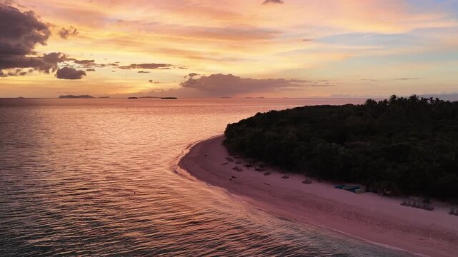 Aerial view of sunset over the ocean, Serenity Island, Fiji