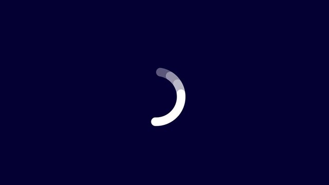 White loading wheel icon on a dark blue background for digital buffering progress bar and website data processing concept
