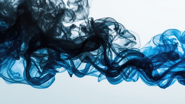 Blue and Black Smoke Swirling Abstractly on a Light Background