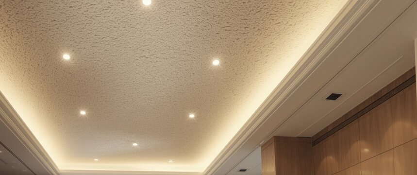 Modern Ceiling Design with Recessed Lighting and Textured Surface