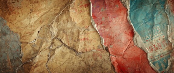 Fototapeta premium Textured Old Paper Surface with Creases and Colorful Tones