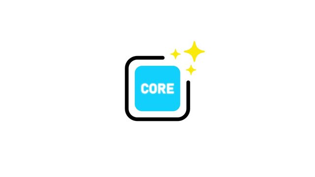 Blue square icon with the word CORE in white text and two yellow stars on a white background core