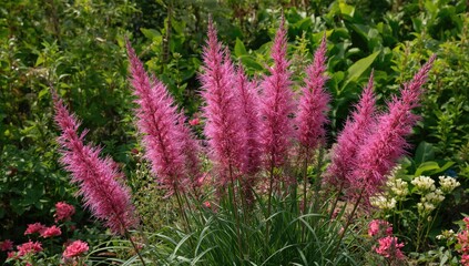 Obraz premium Pink Flowers Blooming in a Lush Garden Setting