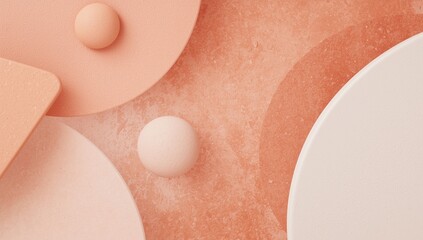 Fototapeta premium Abstract Composition of Soft Pink Shapes on a Textured Salmon Background