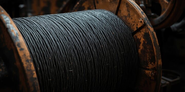 Closeup of Industrial Steel Wire Spool with Rusty Metal Detail