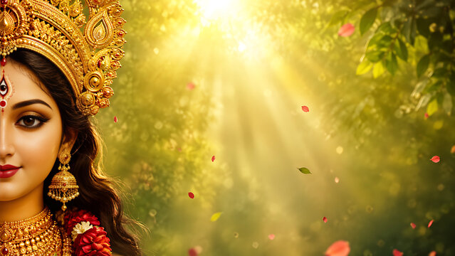 Beautiful Adi Shakti Maa Durga with Sacred Weapons, Lotus Flowers, Navratri Festival, Vijayadashami Celebration
