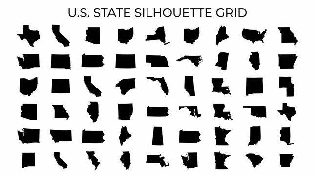 U.S. State Silhouette Collection &ndash; High‑Resolution Illustration Representing American Geography, State Borders, and Map Design for Education, Travel, and Creative Projects