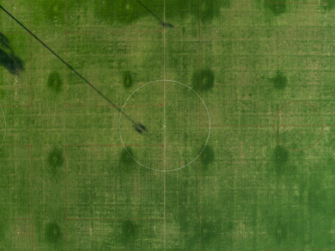 Green overhead view of green sports ground field in Australia