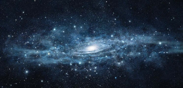 Andromeda galaxy deep space astrophotography combined with shining stars in a majestic cosmic fantasy scene of the universe