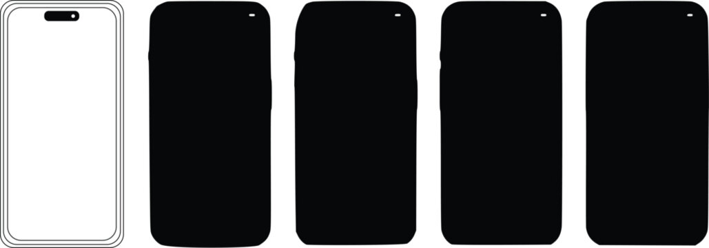 Modern smartphone mockups with blank screens, set of 5 mobile phone vector templates, minimalist digital device wireframes for app design presentation