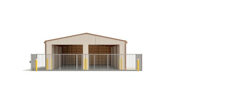Metal Storage Shed with Open Gates - Isolated on White, Simple Design