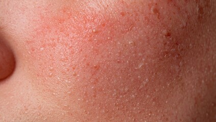 Fototapeta premium Skin close up highlighting rosacea redness and delicate blood vessel textures in affected areas