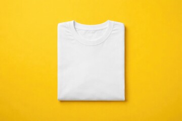 Fototapeta premium Folded White T-Shirt on a Bright Yellow Background