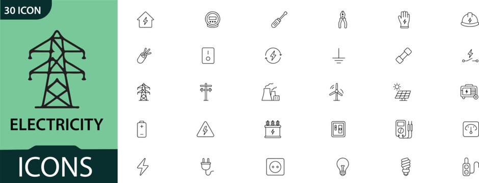 Electricity icon set power grid safety and electrical engineering graphics