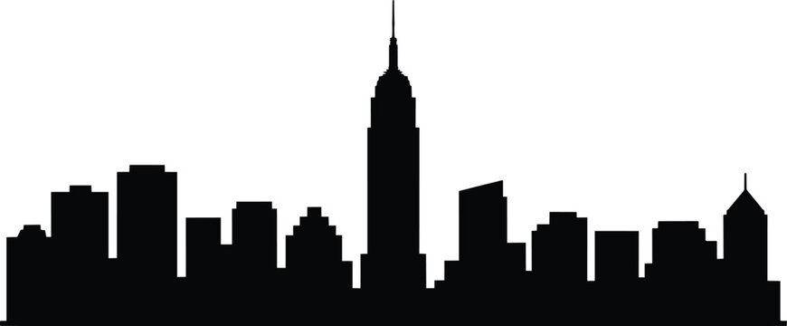 New York city skyline silhouette featuring the empire state building, black vector cityscape of the metropolitan manhattan horizon