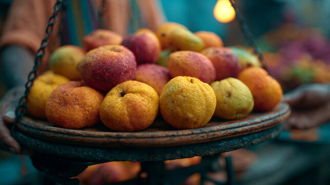 Bowl of assorted fresh fruits, apples and quinces, vibrant colors.