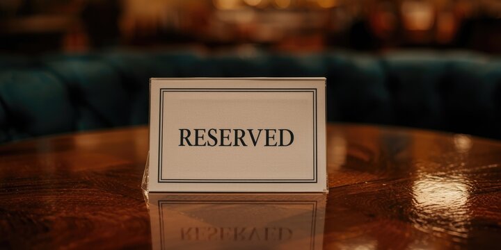 Reserved Table Sign on a Wooden Table in an Elegant Restaurant Setting