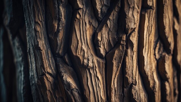 The attractive and textured bark of the mahogany tree, forming the outer layer of the strong mahogany tree trunk.