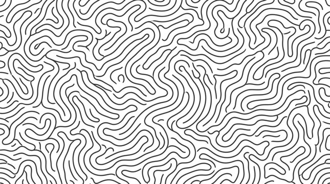 Abstract seamless pattern with minimalist grey turing maze lines on white background