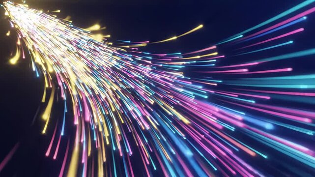 Abstract background with glowing colorful light trails moving at high speed