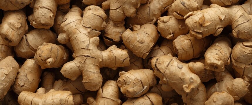 Dried ginger roots arranged in a stacked pattern