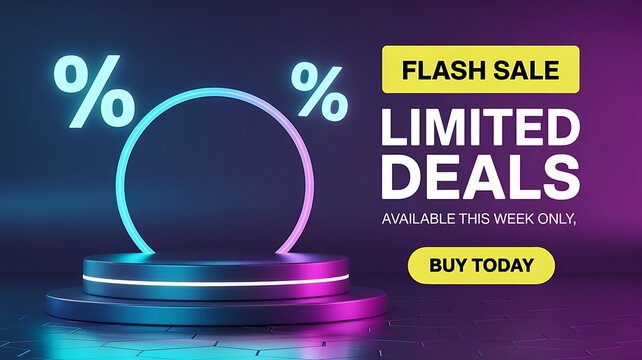 Flash sale banner with podium for limited deals and discount