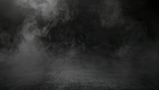Mysterious Dark Scene with Smoke and Concrete Floor Texture