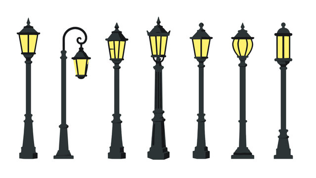 Set of vintage street lamp illustrations isolated on white