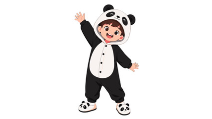 Cute child in panda costume waving in cartoon illustration © Mark