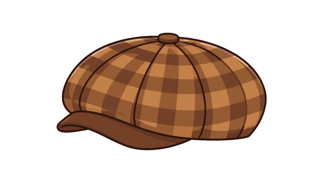 Brown plaid flat cap isolated on white background