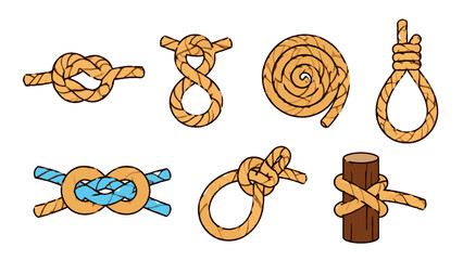 Hand drawn rope knots and loops set on white background © Mark