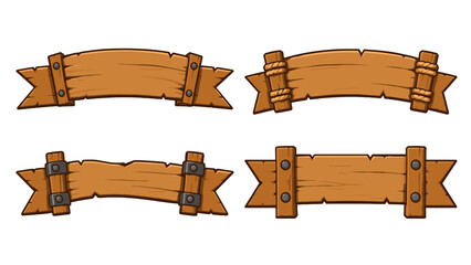 Set of cartoon wooden banner signs with metal and rope © Mark