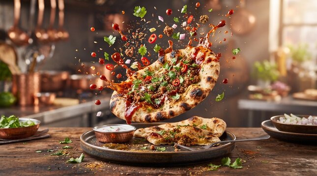 Keema Naan with splashing sauce