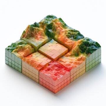 Low Poly 3D Geometric Risk Matrix Visualization Showing a Gradient From Low to High Risk in a 3x3 Arrangement on a White Background