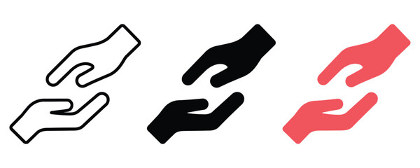 Fototapeta premium Helping hands icons in linear solid black red graphic styles cooperation